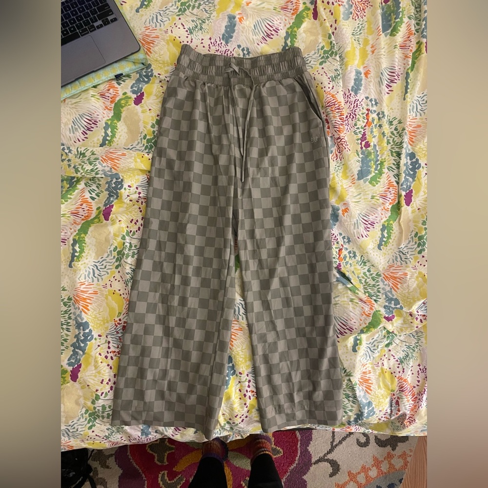 Albion Fit Audrey Wide Leg Pants, Green Checkers